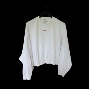 Nike Womens XL Oversized Cropped Sweatshirt Center Swoosh Distressed